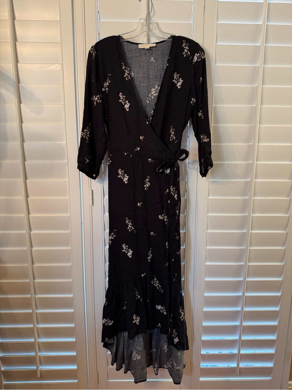 lovestitch Black Floral High-Low Wrap Dress